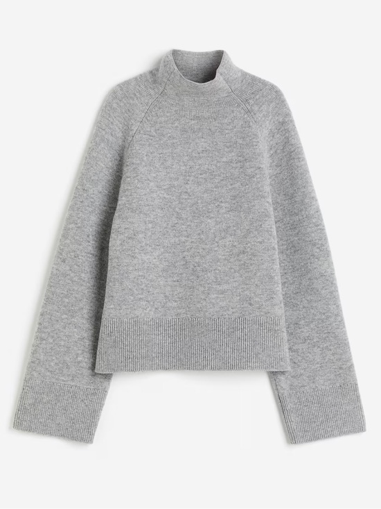 H&M Sweaters - H&M Women’s Sz Small Gray Melange Wool-Blend Mock-Turtleneck Sweater Wide Sleeve
